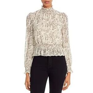 Lucy Paris Ruffled Mockneck Top Cream Python Print Size XS